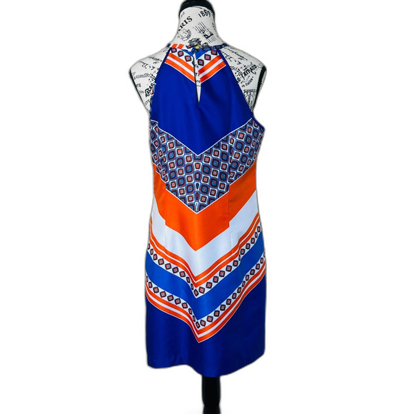 Banana Republic Mod Halter Dress Chevron Blue Orange EUC Size 6 Beach Resort - Picture 2 of 8